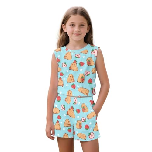 Girls Athletic Tank Top and Shorts 2 Piece Sleeveless Summer Outfits Tennis Clothes Size 5-14