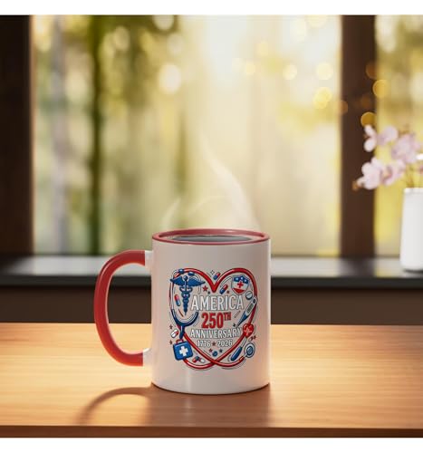 Taza cerámica 250 años USA aniversario 11 oz rojo/blanco miniatura 3