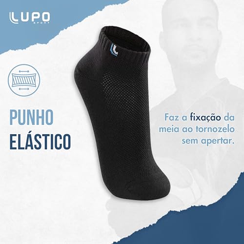LUPO Kit 6 Pares Meia Lupo Sport Cano Curto Algodão Adulto, Preto, 37-40