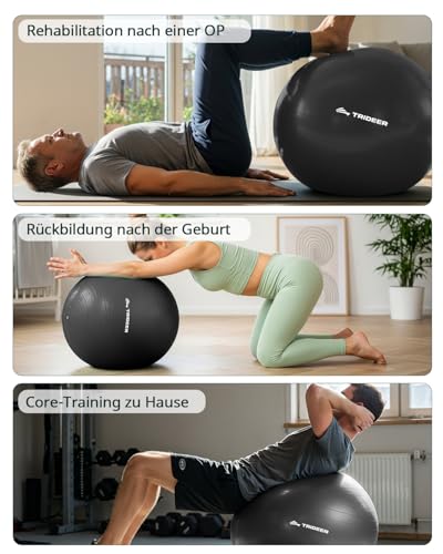 Trideer Dicker Gymnastikball Schwangerschaft, Pezziball, Anti-Burst Pilates Ball, 45-85 cm Sitzball Büro für Balance, Yoga als Fitness Kleingeräte und Balance Stuhl im Gym-Home-Büro