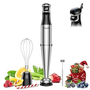 GDOR Stabmixer Elektrischer, 3 in 1 Pürierstab Edelstahl, 1100W Stufenlos Geschwindigkeiten Rührstab, Hand Blender Mit 2 Schneebesen, für Küche, Suppe, Smoothie, Püree