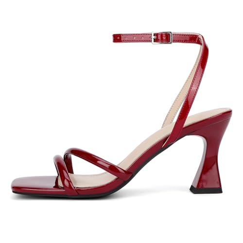 Image of Goderci Women's Kitten Strappy Mid heels Square Open Toe Ankle Strap Heeled Sandals
