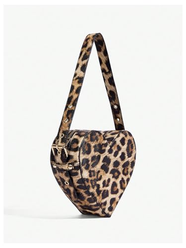 Image of QWINEE Women's Leopard Print Top Handle Y2K Heart Shape Tote Handbag Mini Clutch Purse