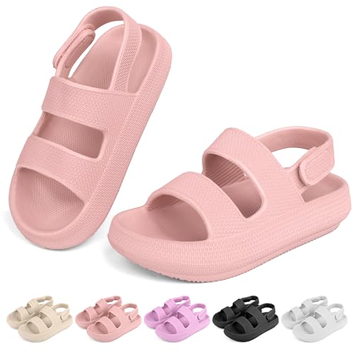 Kids Cloud Sandals丨Boys Girls Slide Sandals丨Unisex-Child EVA Thick Sole Water Sandals with Adjustable Backstrap丨Double Strap Summer Shoes