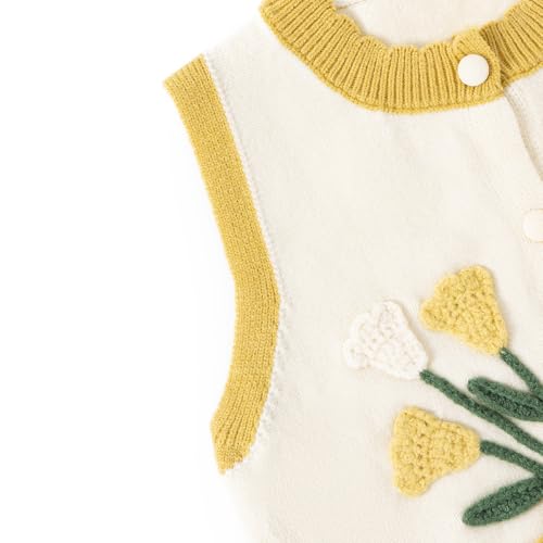 Girls Knitted Vest Vintage Solid Color Sleeveless Cardigan with 3D Floral Design Soft and Warm Toddler Vest4