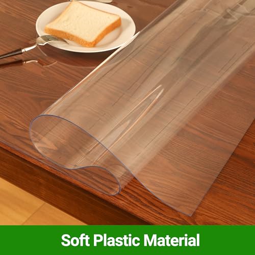 ETECHMART Clear Plastic Table Cover Protector Rectangle 28 x 48'', Thick Waterproof Transparent Table Protector for Dining Table, Non-Slip Heat Resistant Clear Desk Mat for Kitchen Office Desktop