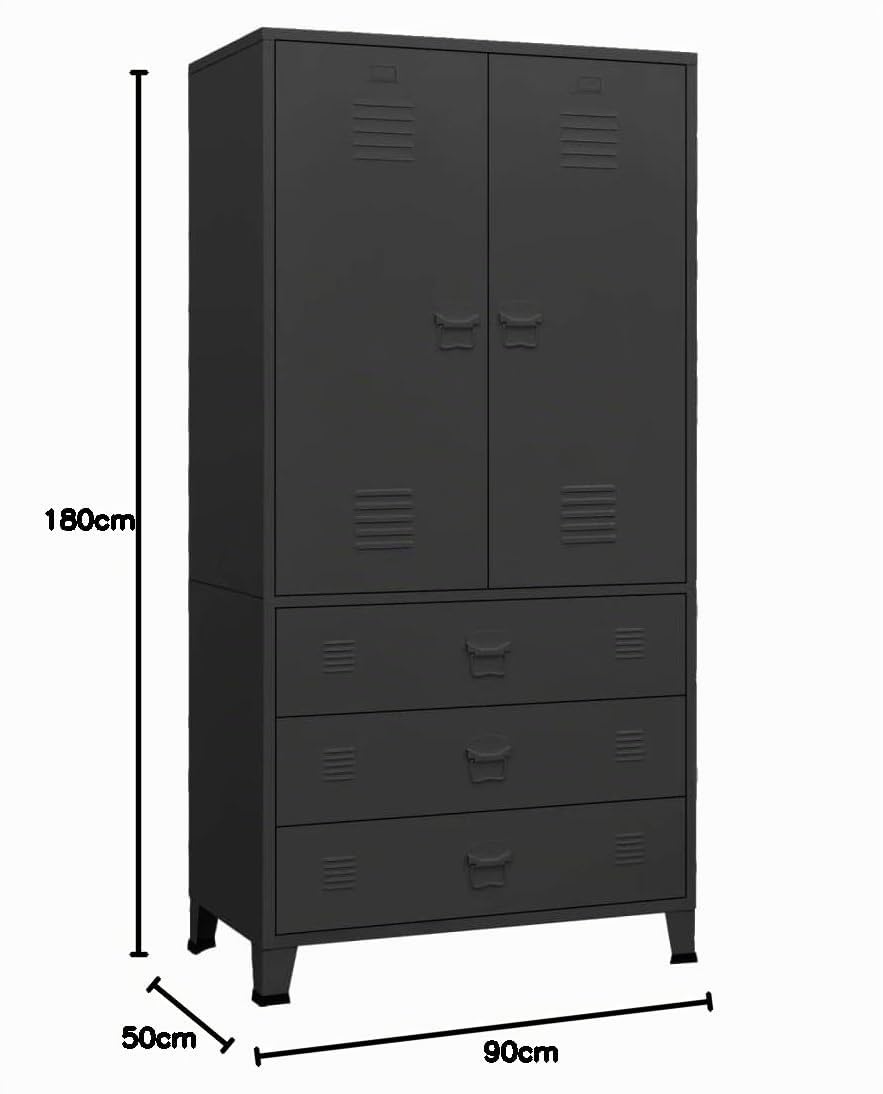 Willood Industrial Kleiderschrank Schwarz 90x50x180 cm Metall Garderobenschrank Schlafzimmerschrank Metallschrank Lagerschrank Mehrzweckschrank Schrank
