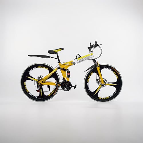 Image of Amaze Kai Dual Suspension Bikes Bmv Foldable Gear Cycle for Men with 21 Speed Gear 3 Spoke | Folding Mountain Bike with Double Disc Break & Mac Wheel, 26 Inch (Yellow)