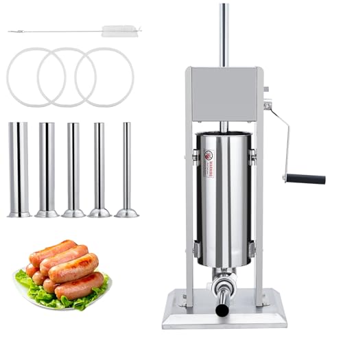 Sausage Stuffer, Manual 22LBS/10L Sausage Maker Machine, Meat Stuffer with Dual Speed, Stainless Steel Heavy Duty Sausage Filler with 4 Stuffing Tubes, for Commercial and Home Use