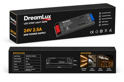 Image of Dreamlux 60W 24V 2.5A SMPS Power Supply | AC to DC Converter 180-265V Input | Industrial Grade Switching Power Supply with 4kV Surge Protection | Ovp,SCP,Otp | Made in India (1)