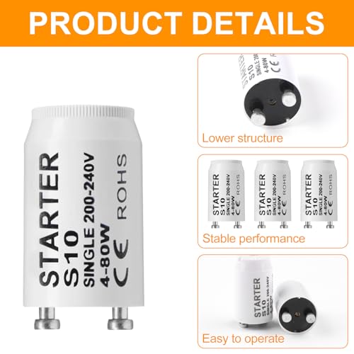 BlueXP 18 Pack Fluorescent Light Starter Switches S10 Longlife Starters for Fluorescent Tubes Lamps, No, 18 pcs - Image 3