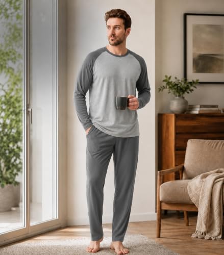 Image of DAVID ARCHY Mens Pajama Set Long Sleeve PJs, Soft Lightweight Sleepwear with Pockets, Comfortable Loungewear for Sleeping