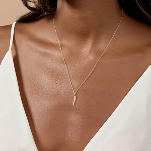 Dainty Gold Necklace: 14k Gold Plated Dianty Boots Bow Sun Moon Horse Evil Eye Conch Seahorse Necklace for Women 16.5"+2"3