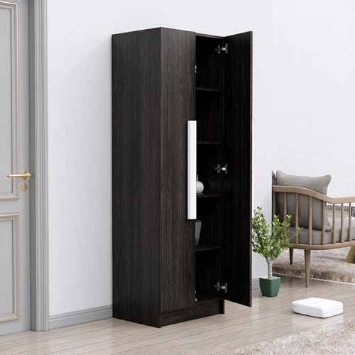Image of Bniture Wooden Almirah for Clothes, Door for Bedroom, 2 Door Wardrobe with 4 Shelves Huge Storage Space (46D x 60W x 182H CM) | 3 Year Warranty (Flower Wenge)