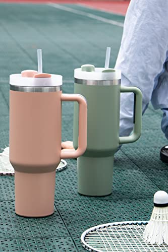 Image of 40 oz Tumbler With Handle and Straw Lid,Simpl Moder Double Wall Vacuum Sealed Stainless Steel Insulated Tumblers,Travel Mug for Hot and Cold Beverages,Thermos Travel(Sakura flower)