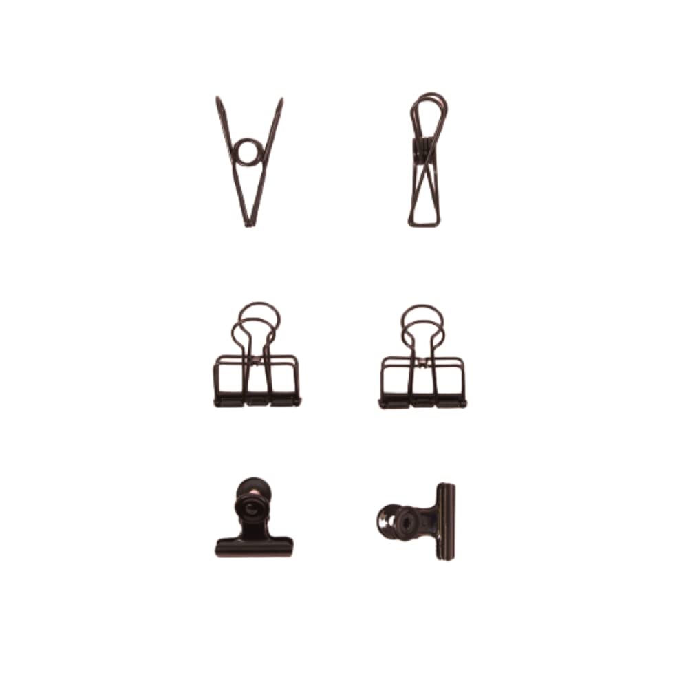 Craftelier - Set of 6 Metal Clamps with 3 Different Sizes and 3 Different Designs | Holds for Scrapbooking and Craft Materials | Dimensions Approx. 1 x 5.5 cm, 3 x 4 cm, 3 x 3 cm - Black Colour