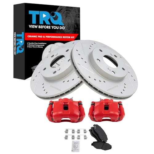 Image of TRQ Performance Front Brake Pad and Rotor Set Ceramic Drilled Slotted | For 2003-2004 Honda Accord