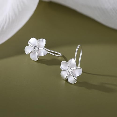 Dainty CZ Flower Dangle Hook Earrings for Women Silver Plated Crystal Flowers Charms Drop Fish Hook Stud Lightweight Elegant Christmas Wedding Holiday Jewelry Gifts4