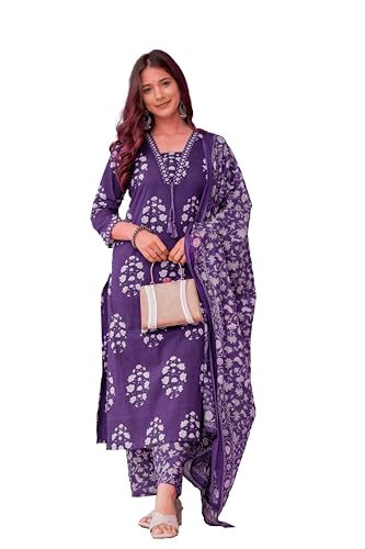 PARTHVI Women's Pure Cotton Printed Straight Kurta Set with Palaz...