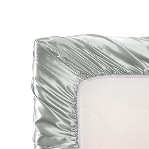 Image of SiinvdaBZX 2 Pcs Satin Mini Crib Sheets 38 x 24In, Light Grey & Black | Silk-Like Soft Mini Portable Crib Sheets Mattress Cover Portable Playard Sheets with 5In Deep Pocket, Great for Baby Hair