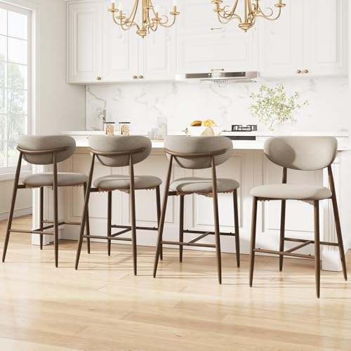Image of MALOL Bar Stools Set of 4, Upholstered Counter Height bar stools with Backs and Metal Legs, Modern Kitchen Bar Stools for Kitchen Island, Counter, Camel
