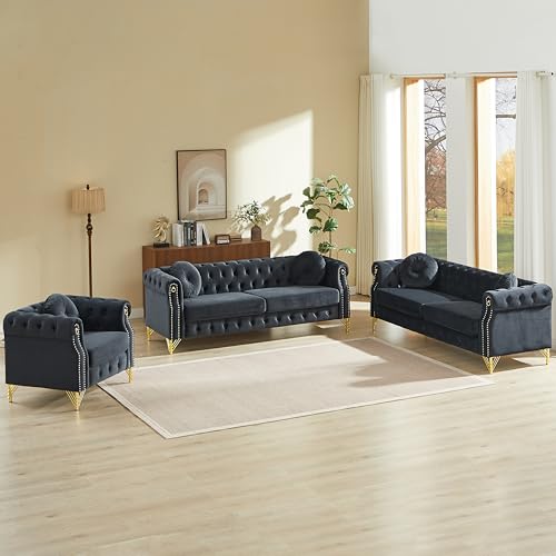 KEIKI 7 Seat Chesterfield Sofa with Two Pillows, Retro Style