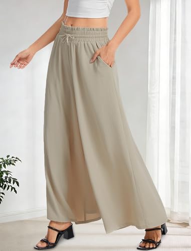 LUXEBOLD Women’s Dress Pants for Work Comfortable Wide Leg Pants with Pockets Wrinkle Resistant Lightweight Loose Lounge Slacks for Business Office Work Apricot M — view 2