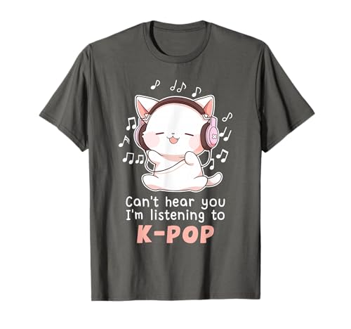 Funny Cute Cat Lover Can't Hear You I'm Listening to K pop T-Shirt