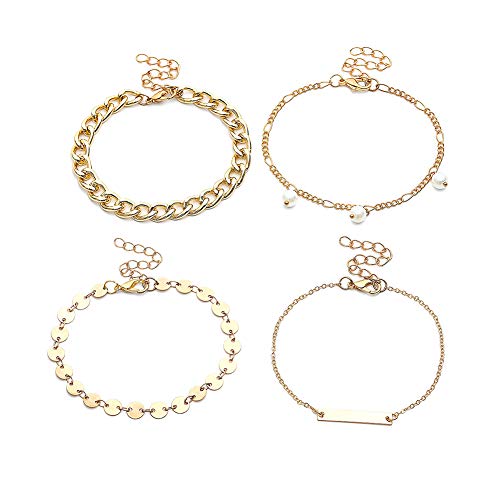 Oce180anYLV Nouveau Style Bracelet 4Pcs/Set Mode Femmes Fausse Perle Gourmette chaîne Bracelet jonc Bijoux de fête-Golden Cover