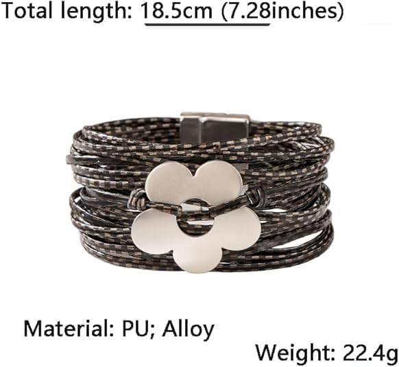 Flower Charm Wrap PU Leather Bracelet for Women Lady Handmade Bohemian Bracelets Jewelry Gifts for Women - Image 2