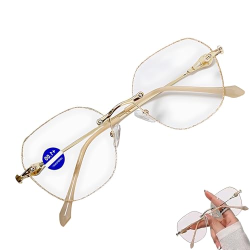 Genérico Gafas de Lectura de Moda para Mujer, Gafas de Presbicia Sin Marco HD y Luz Anti-Azul(Oro,1.5 x)