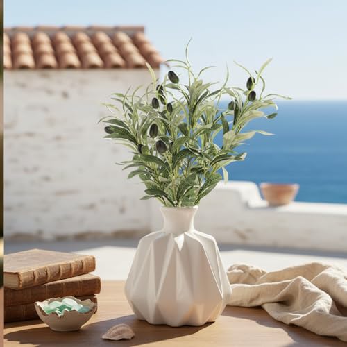 Zyghjort 5 Stück Olivenzweige Künstlich, Kunstblumen Grün Deko Künstliche Zweige Fake Pflanzen für Bodenvase Zuhause Büro Tischdeko Hochzeit Büro Party Dekor Indoor Outdoor Dekoration