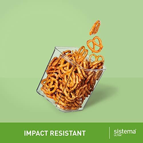 Sistema Ultra Tritan Airtight Pantry Storage Container | 460 ml Square Food Storage Container | Stackable | with Locking Clips | BPA-Free | Clear with Black Accents