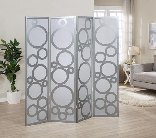 Roundhill Furniture Arvada 4-Panel Wood Room Divider w/Circle Pattern in