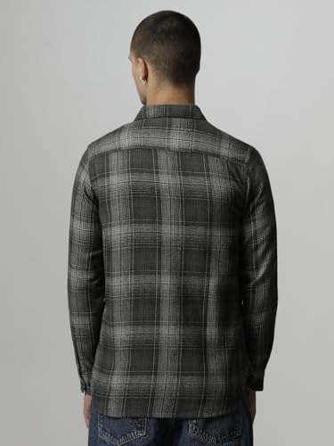 Image of THE BEAR HOUSE Men's Checked Slim Fit Flannel Cotton Casual Shirt | Grey | TBH-CHRYS-GY