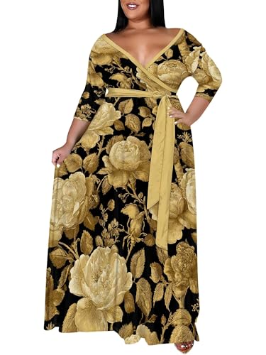 Image of SUZONANA Women's Plus Size Maxi Dresses Casual Loose Short Sleeve Long Maxi Dress with Belt Wedding