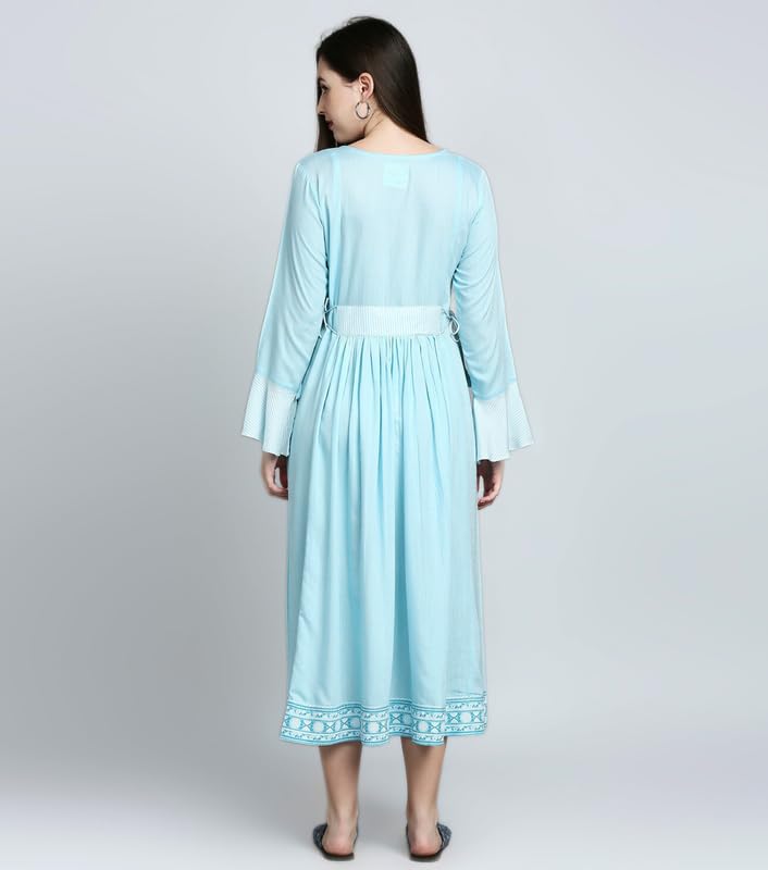True Shape Maternity Dresses for Women Cotton | Stylish Feeding Anarkali Kurta with Dual Nursing Zippers in Viscose Rayon for Pre & Post Partum(TSEF-228-XL, Sky Blue) 3