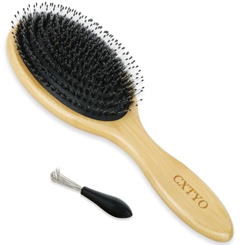 CXTYO bamboo Hair Brush, Boar and Nylon Bristle Brush for Women Mens, Paddle Brush Curly Hair Brush for Thick Hair and Anti Static Detangling Best Paddle Brush for Reducing Hair Breakage