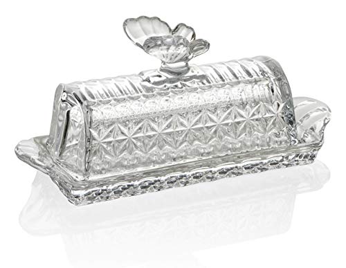 Bezrat Glass Butter Dish | Premium Butter Dish with Lid and Easy Grip Handle | Easy to Use and 100% Food Safe - Dishwasher Safe | Butterfly Addition