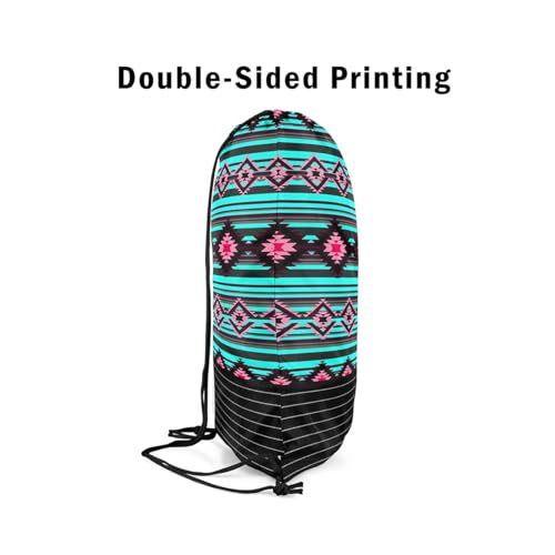 jejeloiu Southwestern Gym String Bag Geometric Drawstring Backpack Tribal Sports Drawstring Sackpack 13"x15.7" Native American Design Blue Pink Waterproof Drawstring Bags4