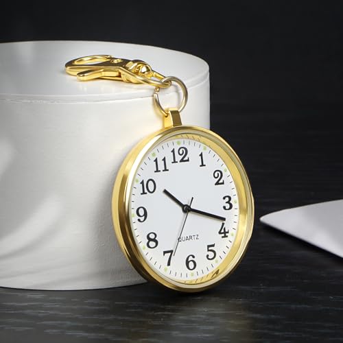 Image of Minimalist Ultra Thin Open Face Quartz Pocket Watch with Key Buckle Unisex Portable Unisex Pocket Watch
