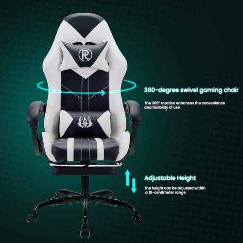 play haha Gaming Chair with Footrest & Lumbar Support,Reclining Swivel Chair,Ergonomic Gaming Chair for Adults, High-Back Racing Style,Adjustable Height with Headrest Pillow - Image 6