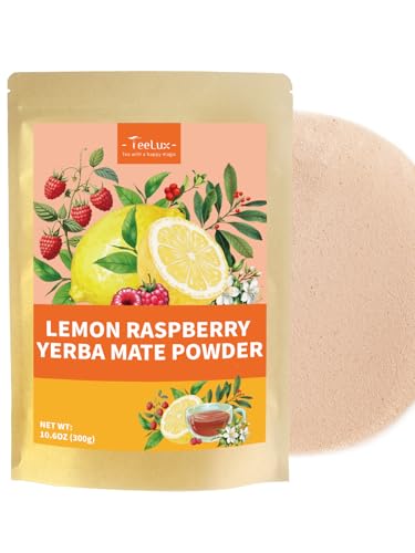 Image of TeeLux Yerba Mate Tea Instant Powder, Premium Smooth Blend with Natural Lemon and Raspberry Flavor, 10.6oz