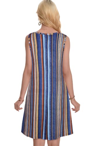 Image of elescat Summer Dresses for Women Boho Sleeveless Pocket Tshirt Sundresses