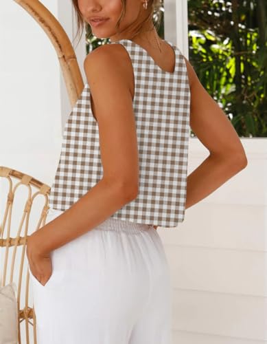 IDEALSANXUN Gingham Tank Tops for Women Spring Summer V Neck Cute Cropped Sleeveless Shirts Blouses2