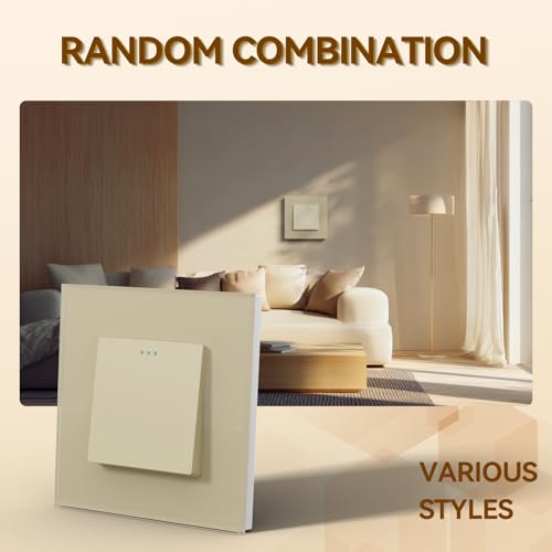 BSEED Kipplichtschalter 1 Fach 1 Weg Gold PC-Knopf 10 Ampere Mechanischer Wandlichtschalter 86 mm Glasrahmen Toggle Standardschalter