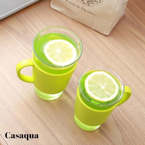 Image of Glass Coffee Travel Mug with Silicone Sleeve & Lid - 400ml, Set of 1, Reusable Clear Glass Coffee Cup with Handle, Leak-Resistant Portable Tea Mug for Hot & Cold Drinks, Office & Home