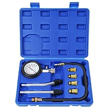 8PCS Compression Tester Kit Professional Petrol Gas Engine Cylinder Pressure Gauge 0-300 PSI Automotive Tool for Motorcycle Car Truck Blue