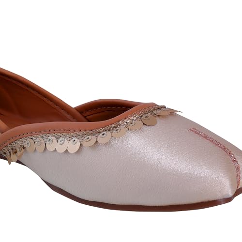 Image of Pluxh Women's Ethnic Jutti Shoes | Shiny Finish Mojari with Sequin Border | Soft Cushioned Slip-On Flats for Casual