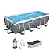 Bestway Power Steel Frame Pool Komplett-Set mit Sandfilteranlage 488 x 244 x 122 cm, grau, eckig